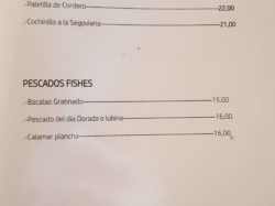 Venta El Mirador meats and fish Menu