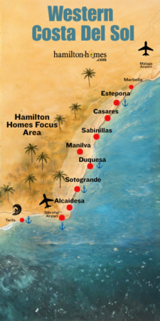 A map of the Western Costa del Sol and the area that Hamilton Homes Cover